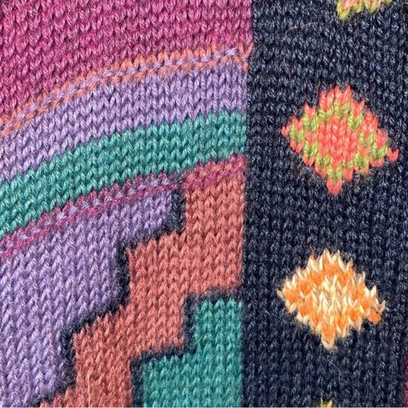 Vintage Purple/Black 100% Alpaca Wool Oversized Hand Knitted Cardigan, Size M - Picture 3 of 4